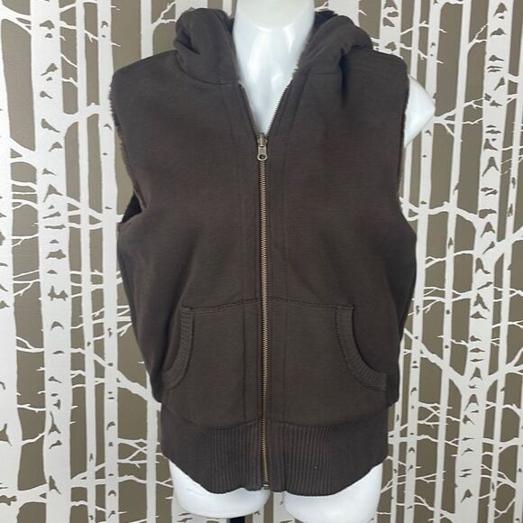 Faux Fur Reversible Hooded Zip Front Vest S M Chocolate Brown - Picture 7 of 13